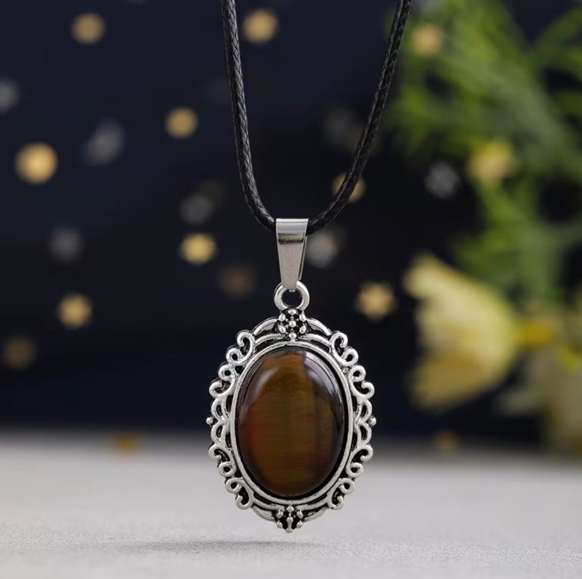 Oval Lace Charm Pendant Necklace