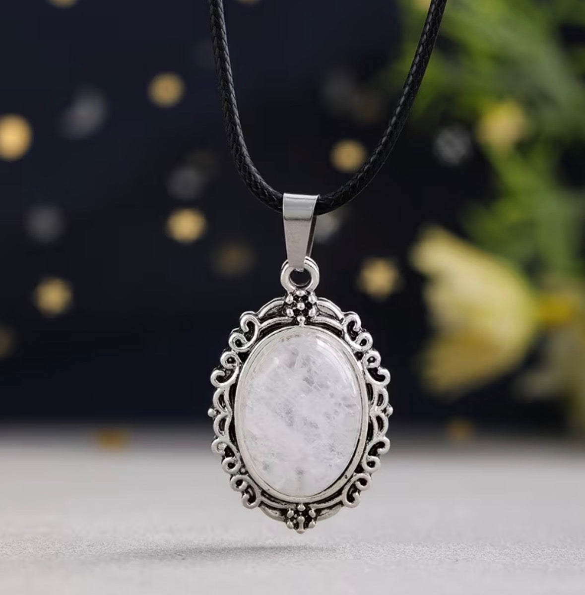 Oval Lace Charm Pendant Necklace
