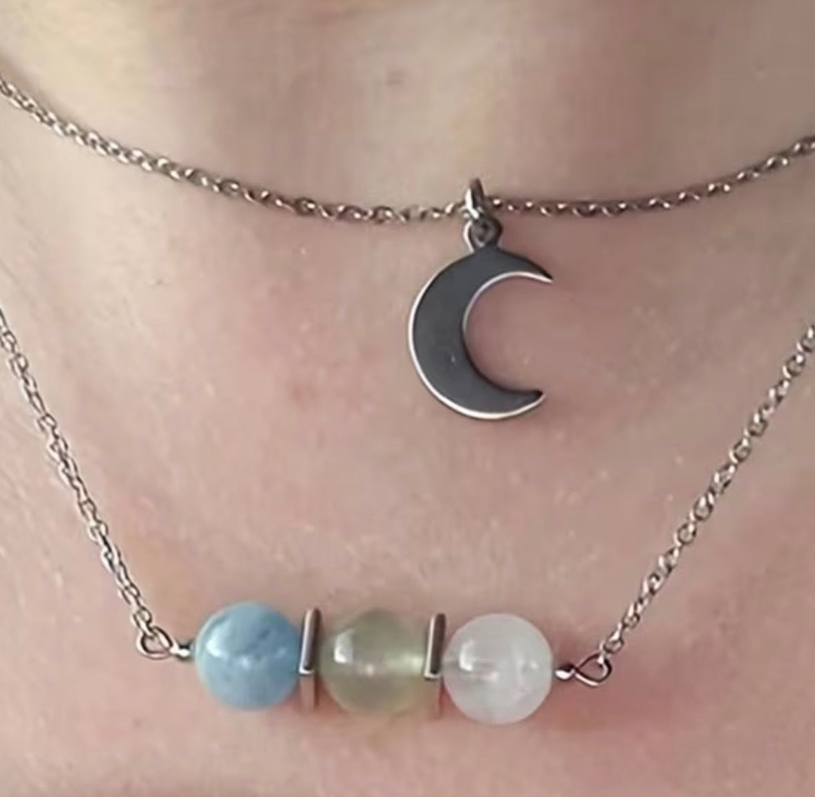 Aquamarine/ Rose Quartz/ Moonstone Beaded Necklace