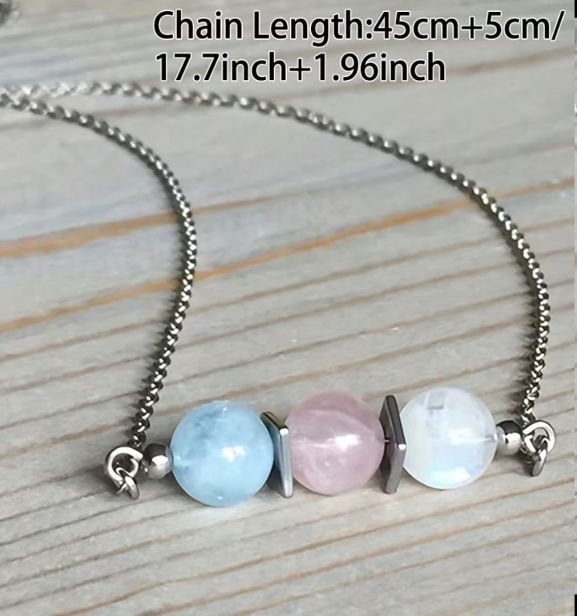 Aquamarine/ Rose Quartz/ Moonstone Beaded Necklace