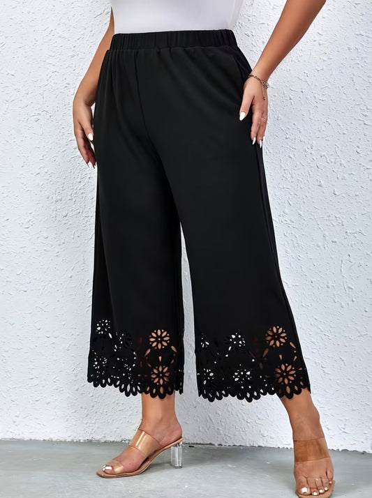 Plus Size Crop Pants with Floral Lace Trim