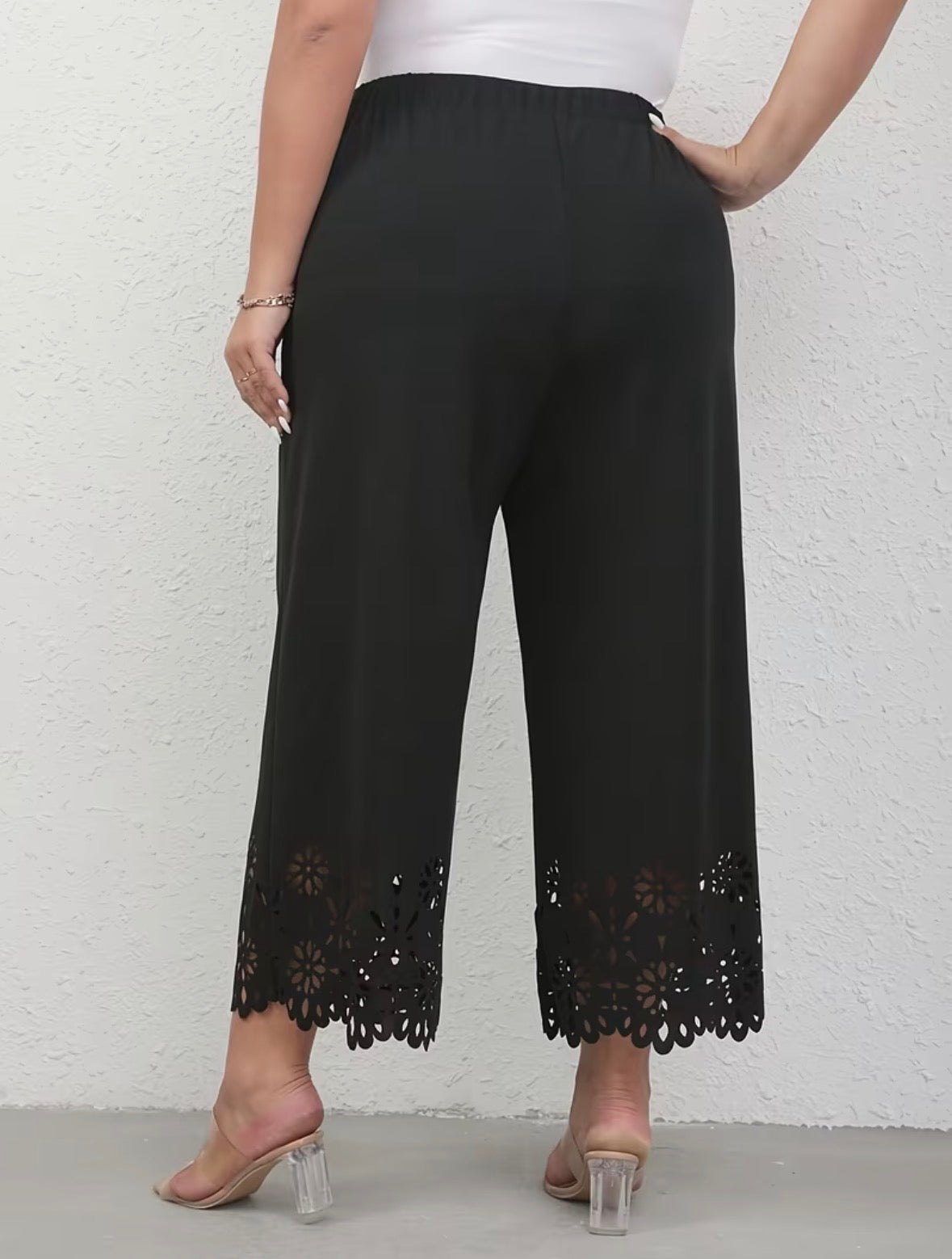 Plus Size Crop Pants with Floral Lace Trim