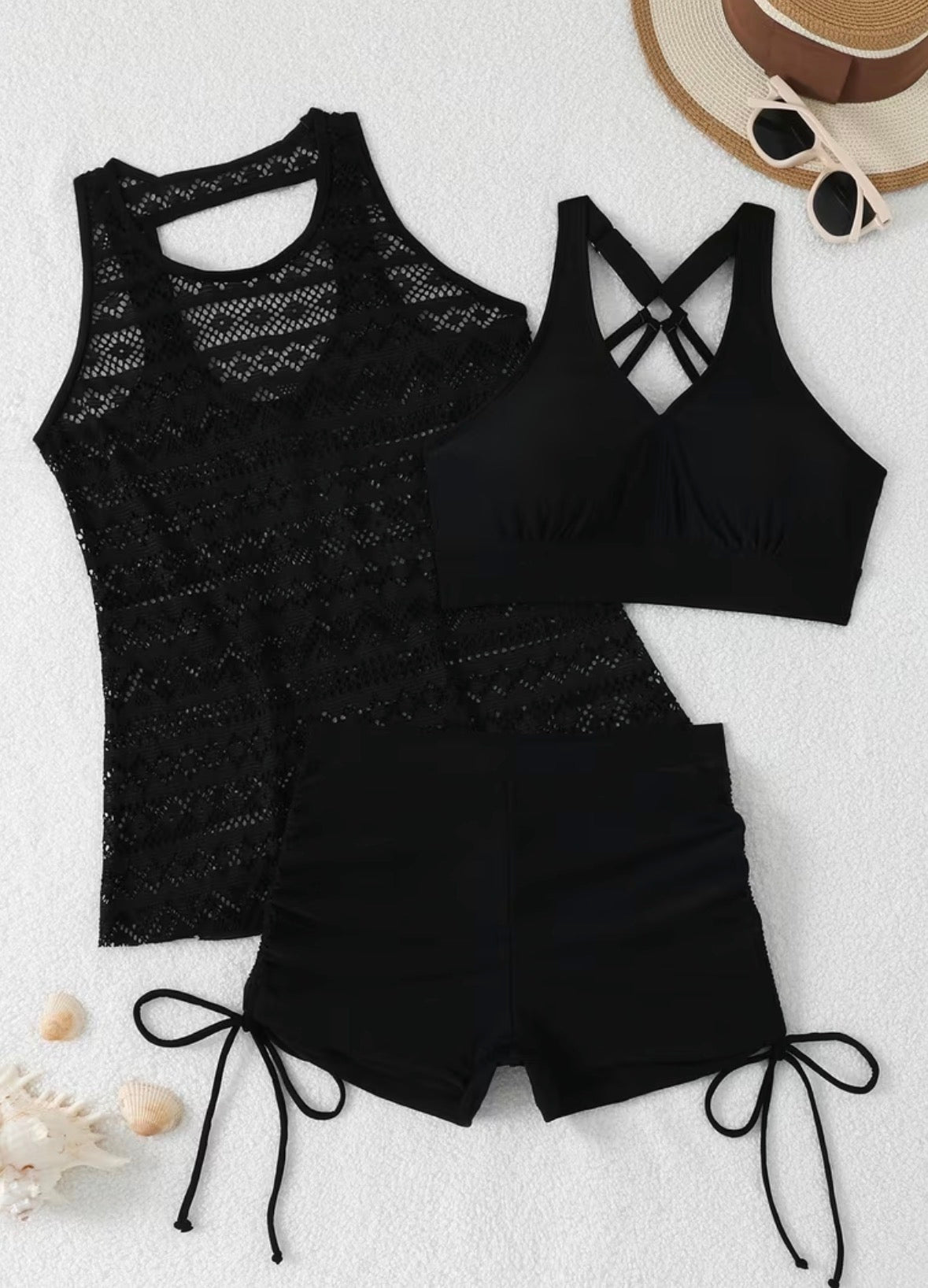 Three-Piece Lace Tankini Swimwear Set