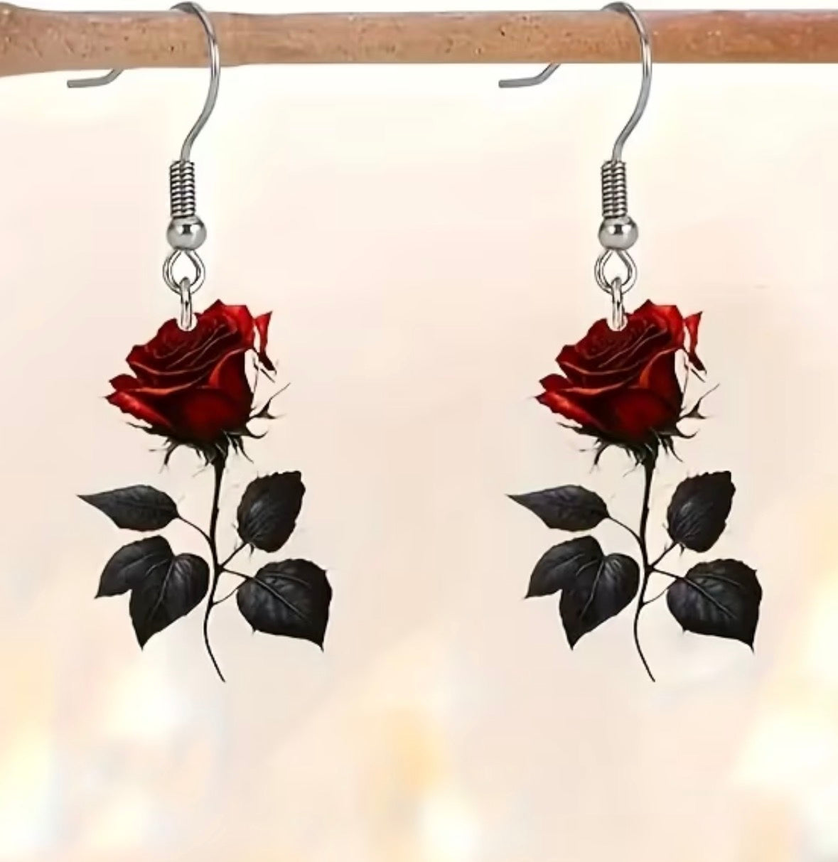 Flat Acrylic Red Rose Earrings