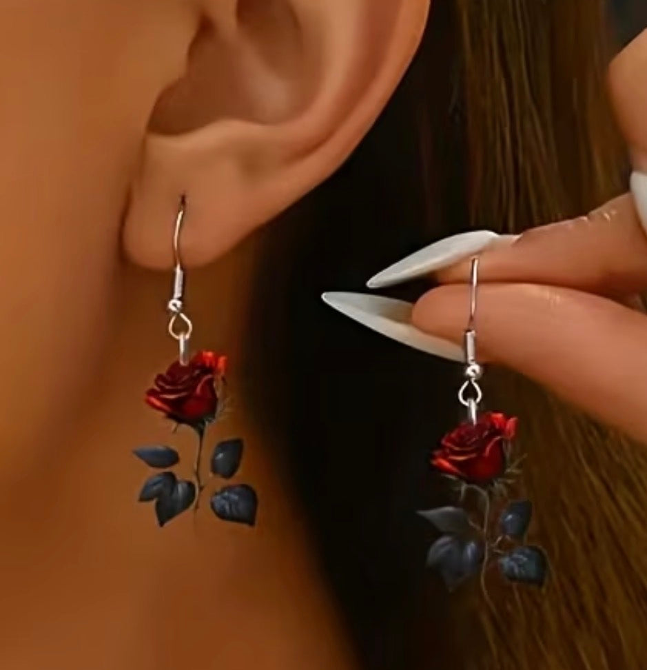 Flat Acrylic Red Rose Earrings
