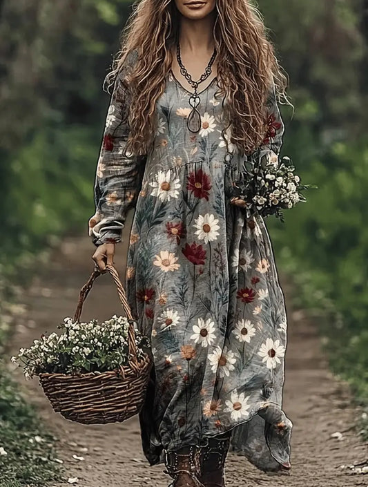 Retro Long Floral Dress