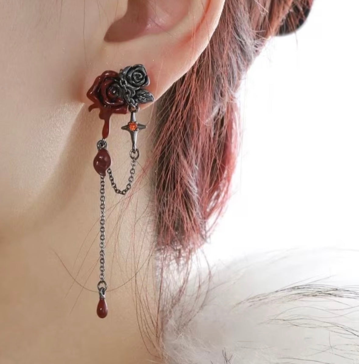 Gothic Style Red Rose Earrings