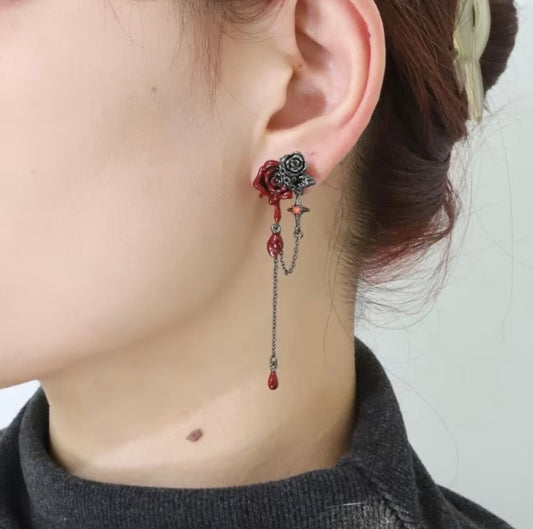 Gothic Style Red Rose Earrings