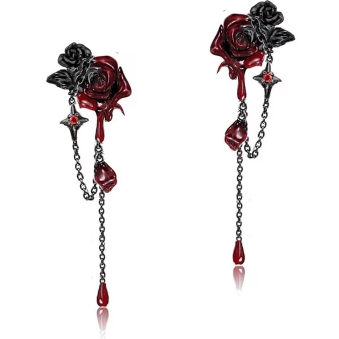 Gothic Style Red Rose Earrings