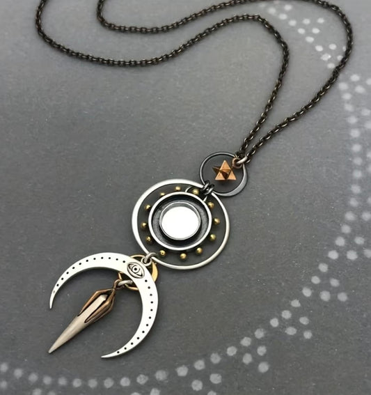 Gothic Retro Hollow Geometric Moon Necklace