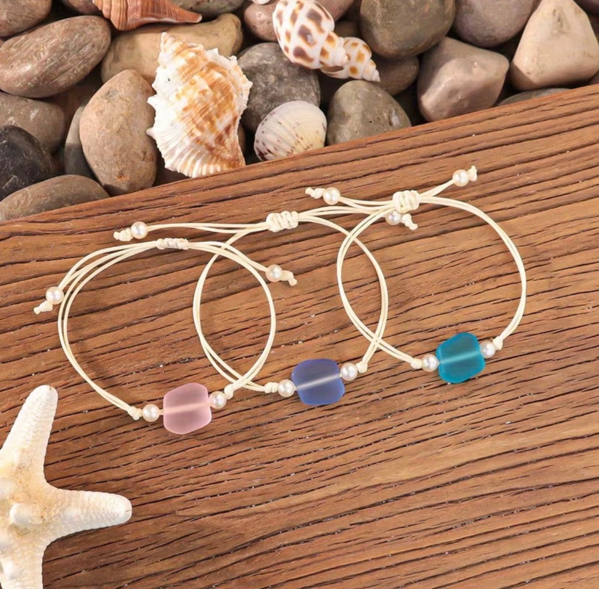 3-piece Bohemian Sea Glass Bracelet Set