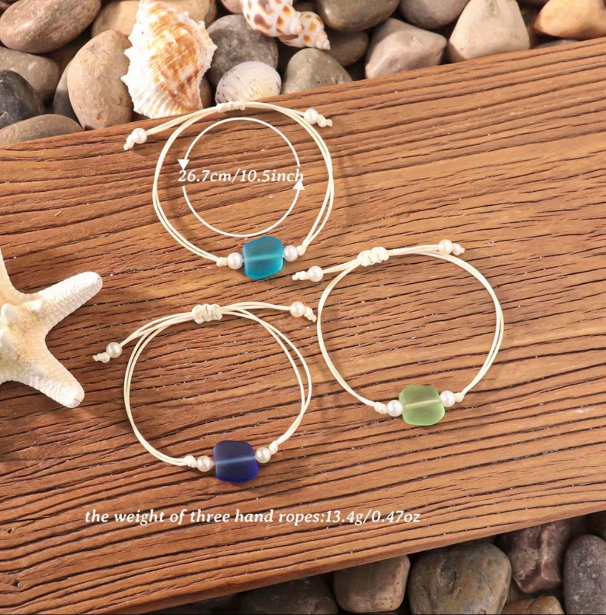 3-piece Bohemian Sea Glass Bracelet Set