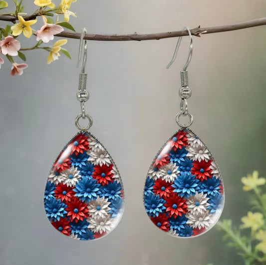 Red White Blue Daisy Earrings