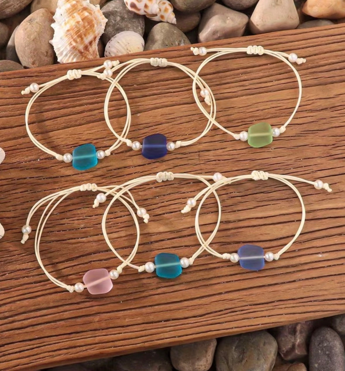 3-piece Bohemian Sea Glass Bracelet Set