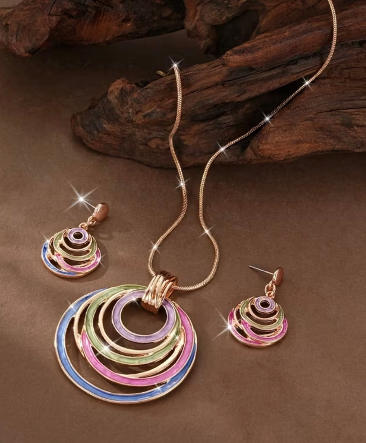3-piece Geometric Drip Oil Hollow Oval Pendant Necklace with Earrings Set