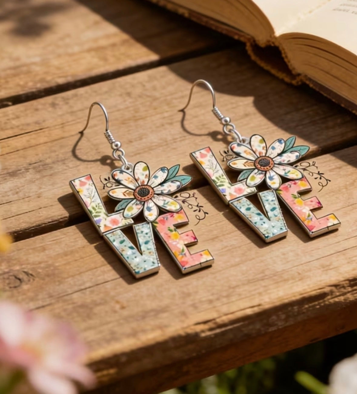 Retro Floral Daisy “LOVE” Earrings