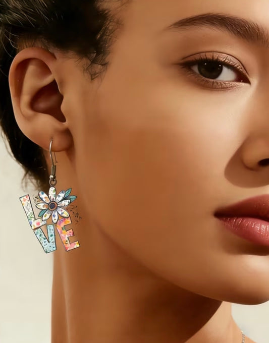 Retro Floral Daisy “LOVE” Earrings