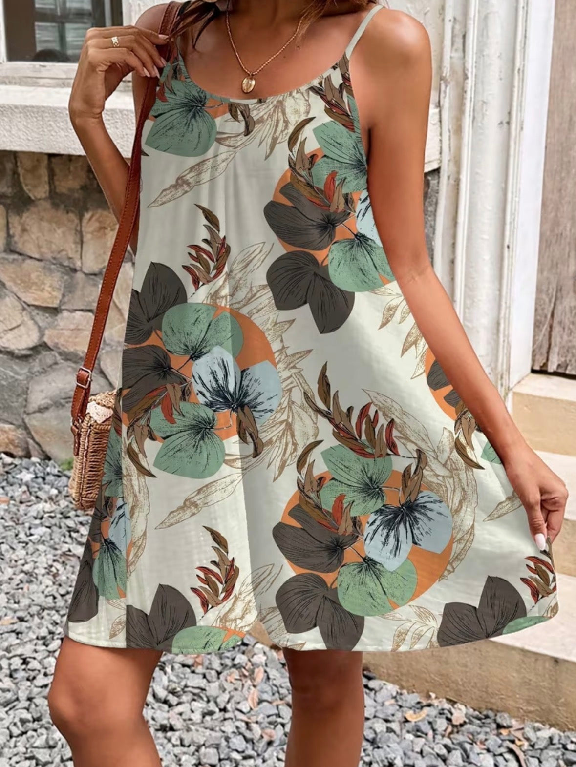 Tropical Plant Print Bohemian Style A-line Dress