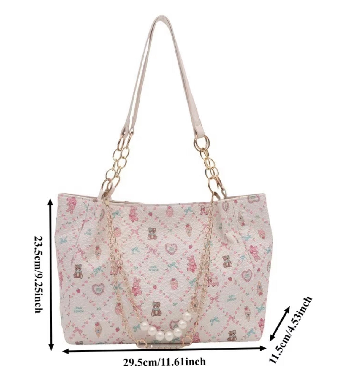 Large Capacity Tote-bag with Bows Bears and Hearts