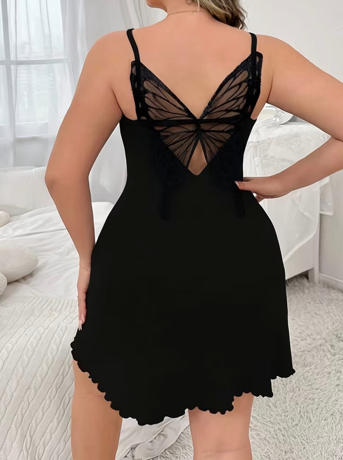 Plus Size Butterfly Back Embroidered Camisole Dress