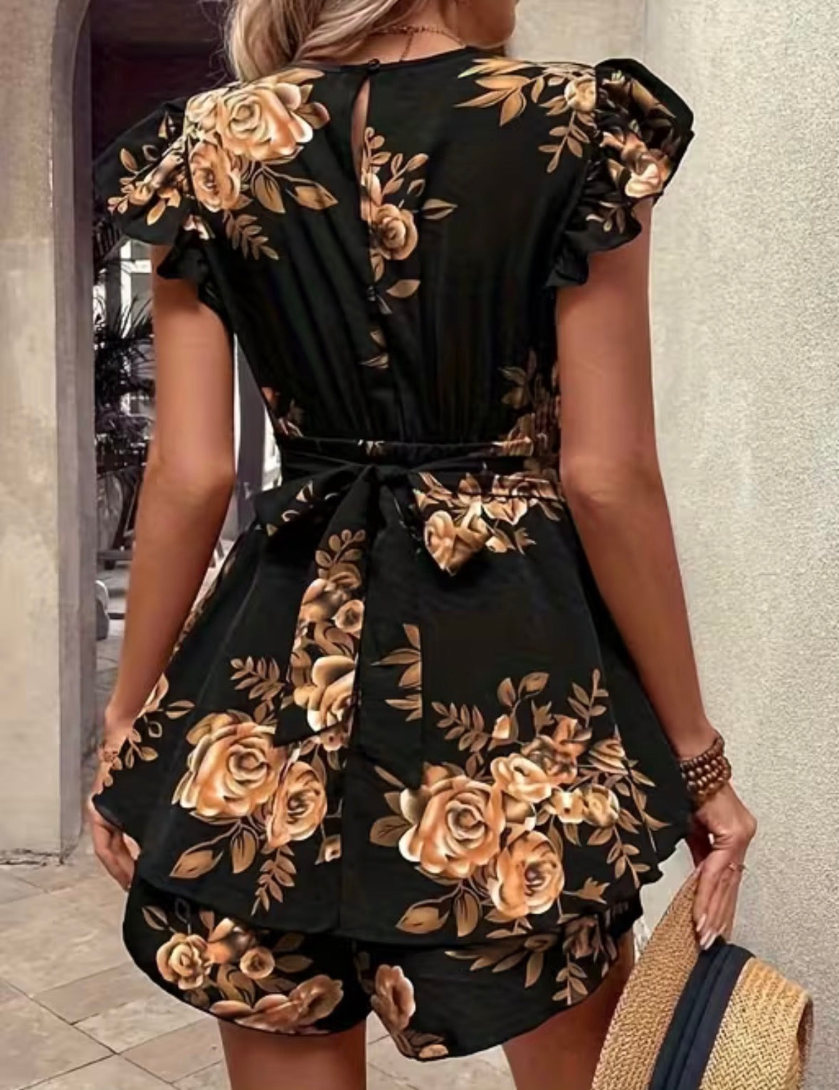 Floral Ruffle Edge Short Jumpsuit