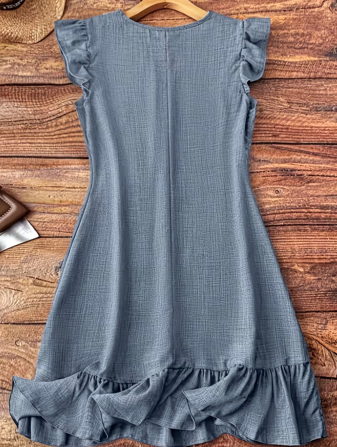 French-style Vintage V-neck Appliqué Ruffle A-line Dress