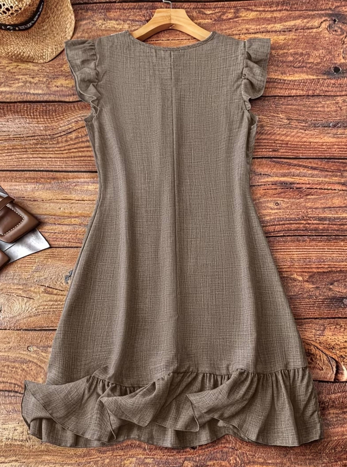 French-style Vintage V-neck Appliqué Ruffle A-line Dress
