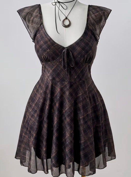 Plus Size Vintage Short Sleeve Plaid Dress
