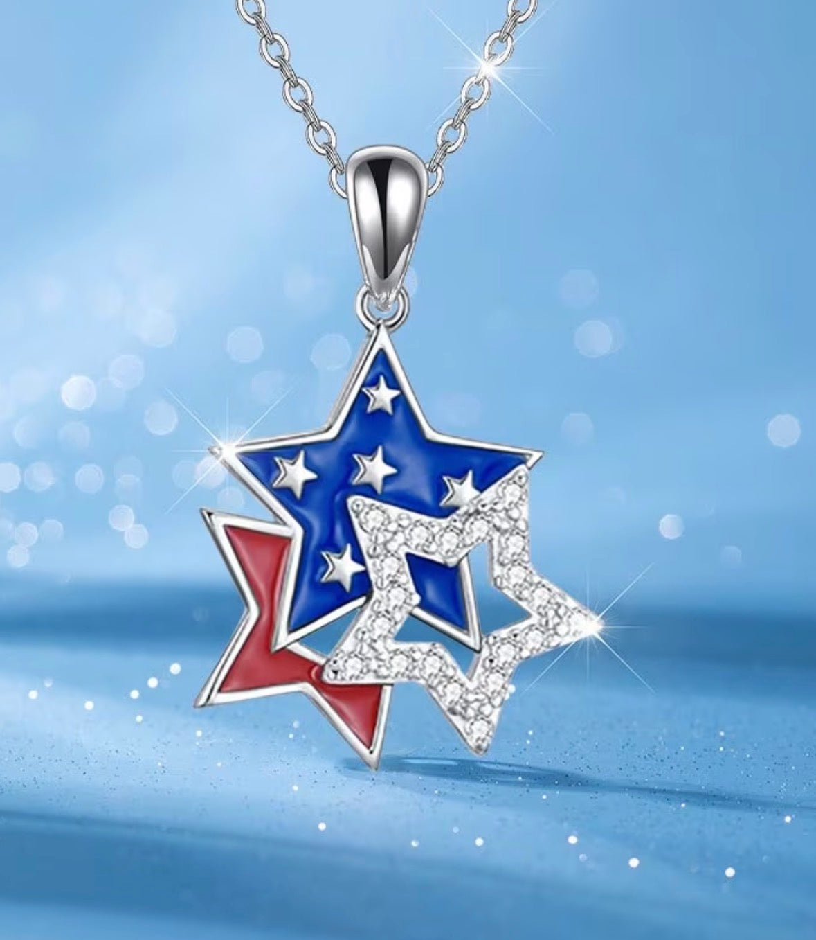 Red White Blue Tri-Star Necklace
