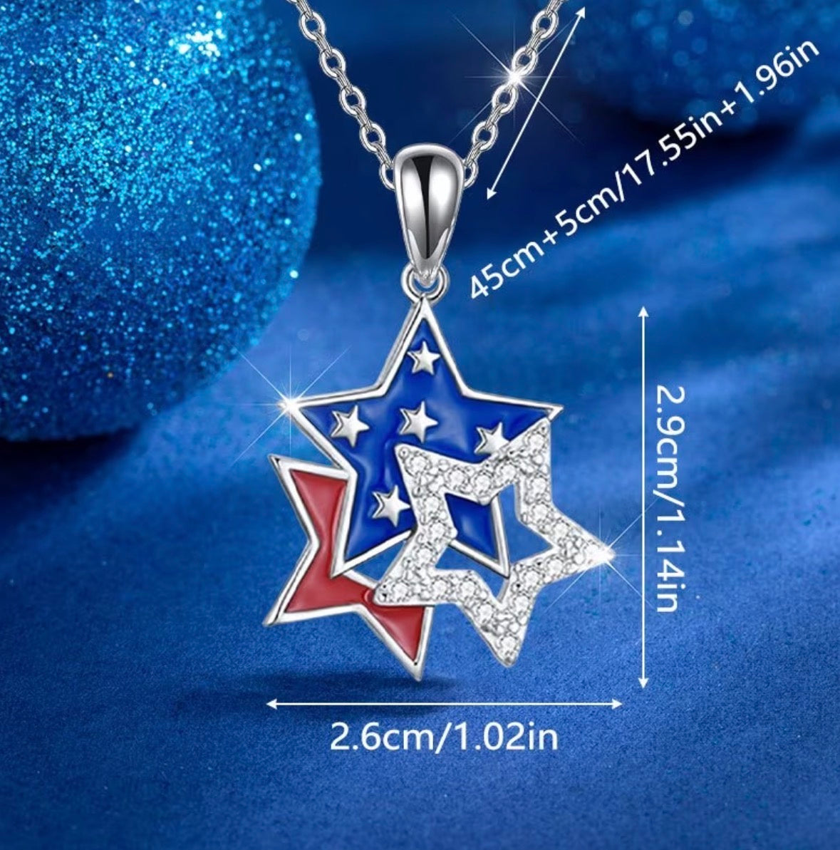 Red White Blue Tri-Star Necklace
