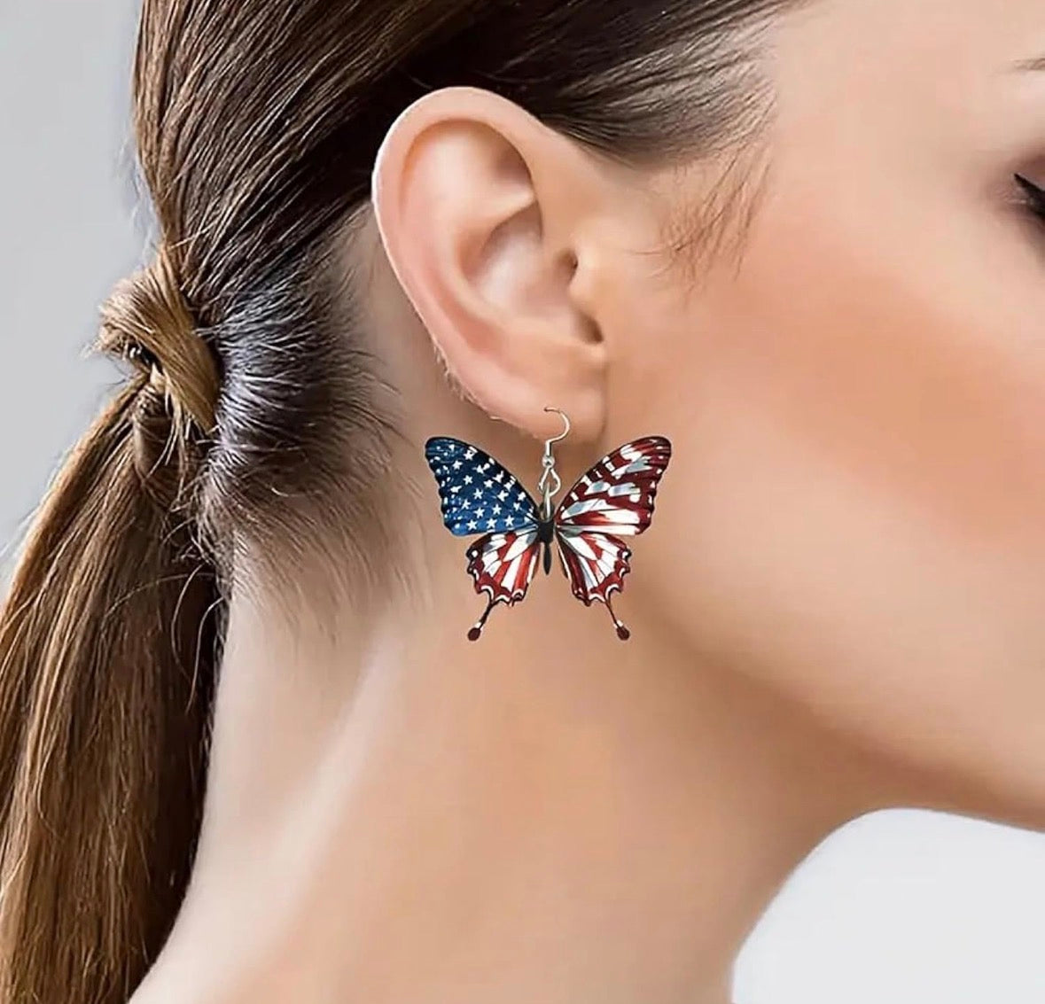 Red, White and Blue American Flag Butterfly Earrings
