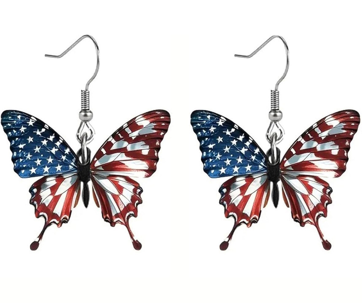 Red, White and Blue American Flag Butterfly Earrings