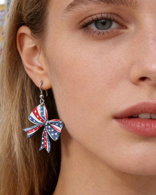 Red, White And Blue Star Bow Pendant Earrings