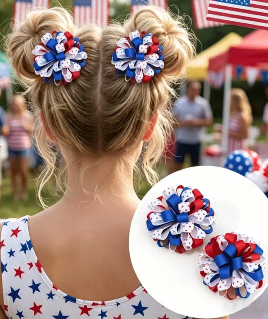American Flag Star Print Hair Clips