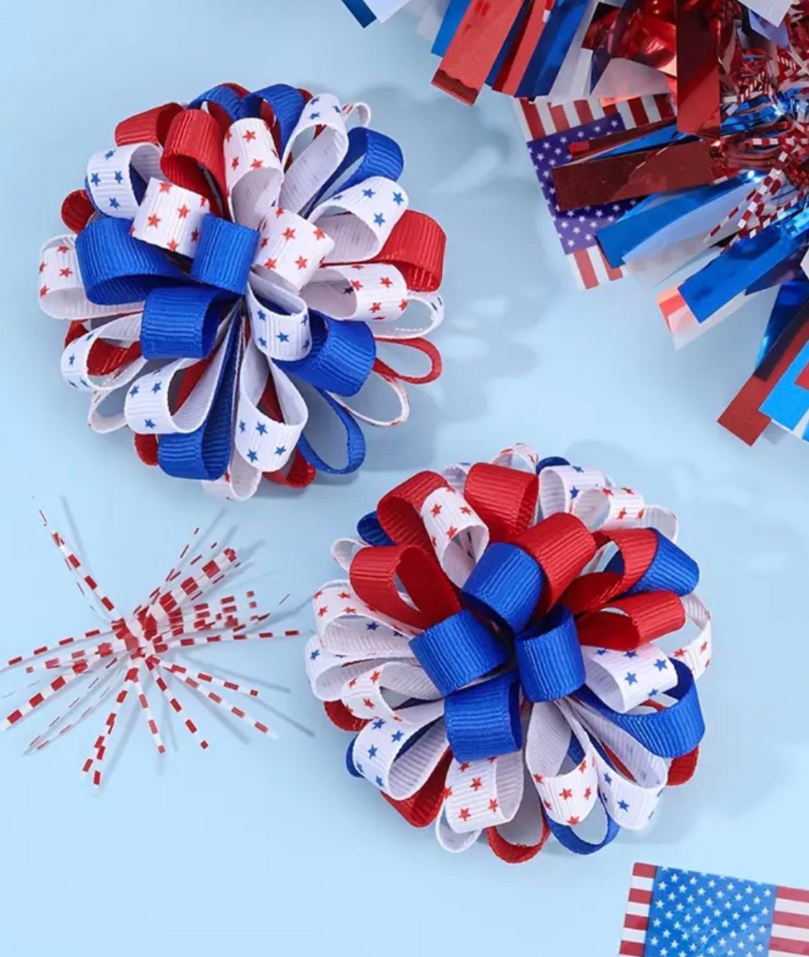 American Flag Star Print Hair Clips