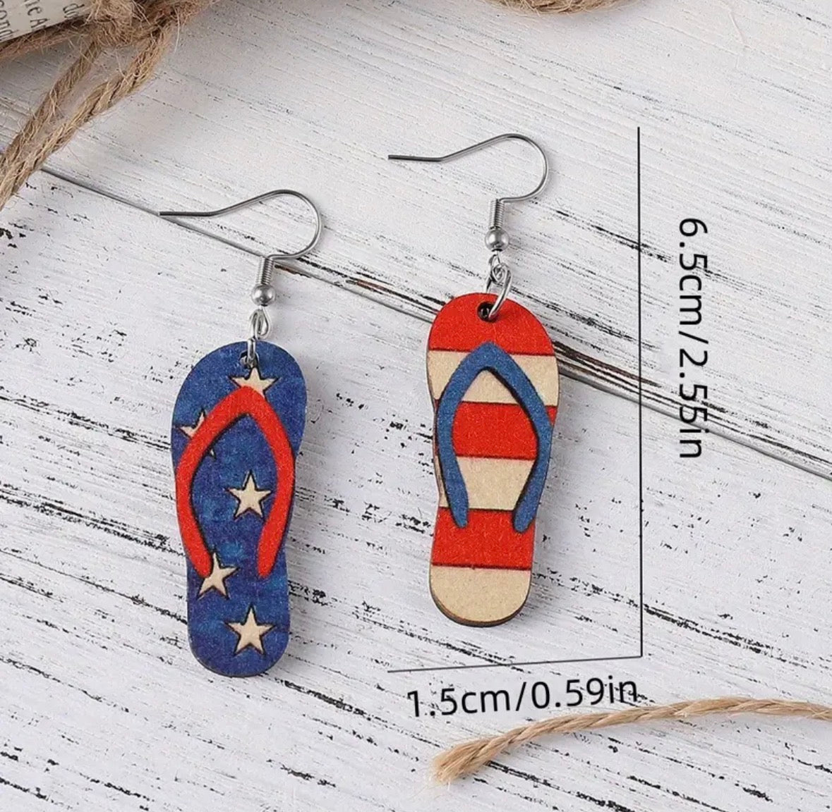 Vintage Red, White and Blue Stars Stripes Flip-Flop Earrings