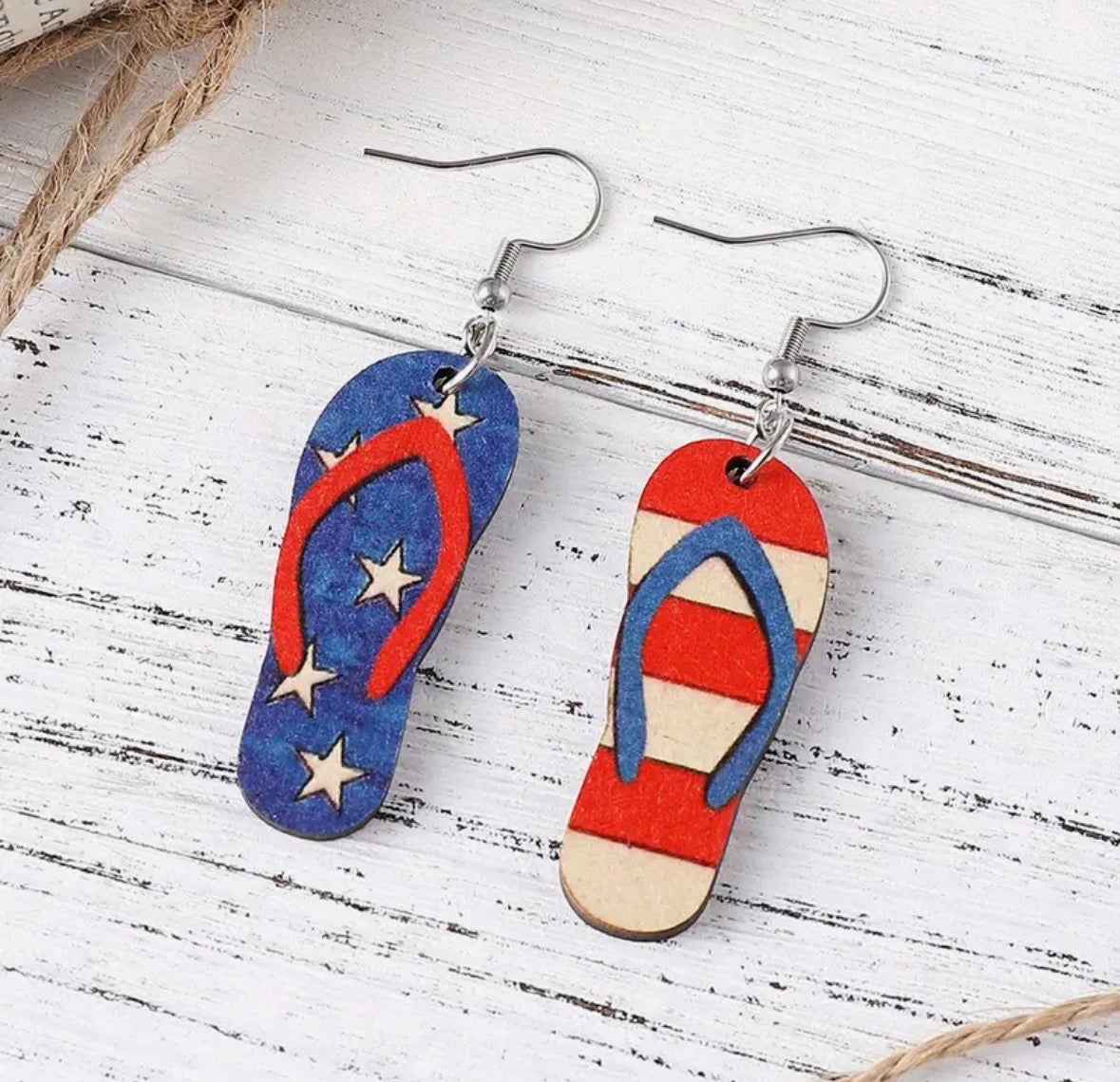 Vintage Red, White and Blue Stars Stripes Flip-Flop Earrings