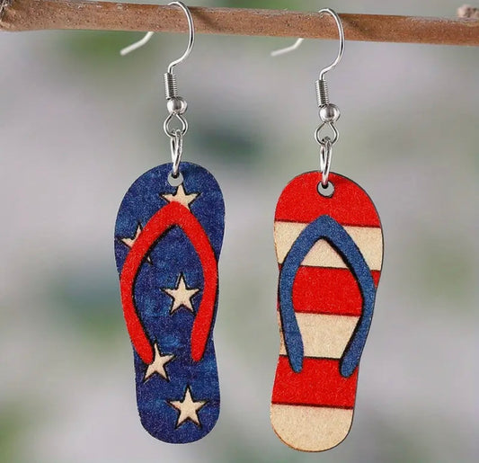 Vintage Red, White and Blue Stars Stripes Flip-Flop Earrings