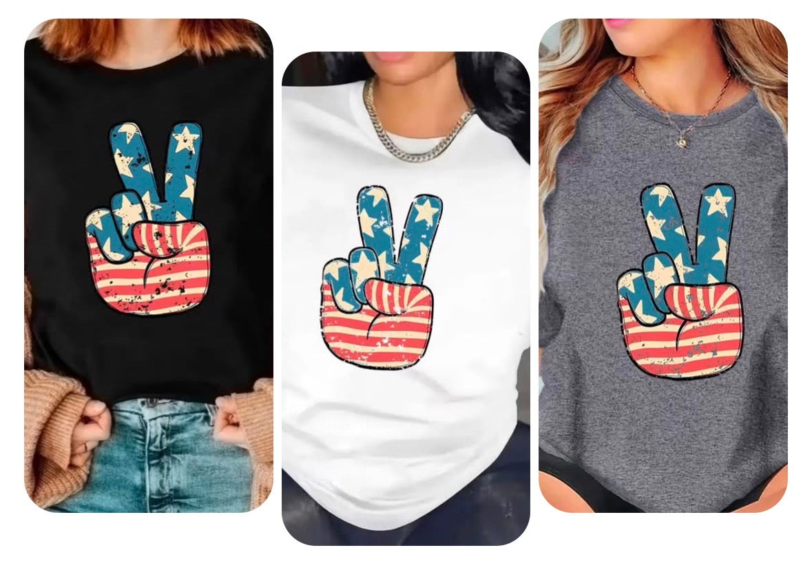 Short Sleeve Graphic T-shirt - American Flag Peace Sign