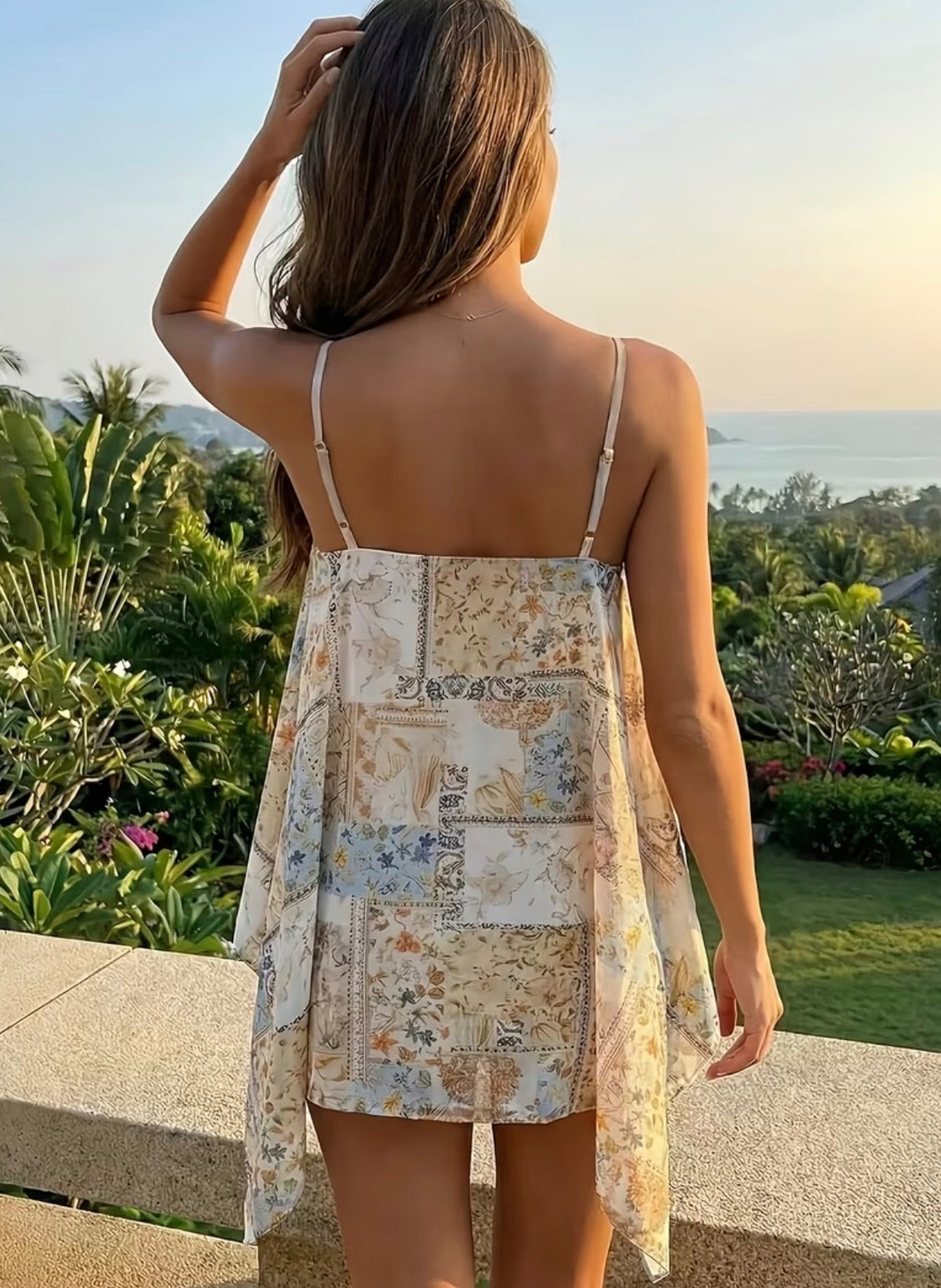 Patchwork Print Halter Top