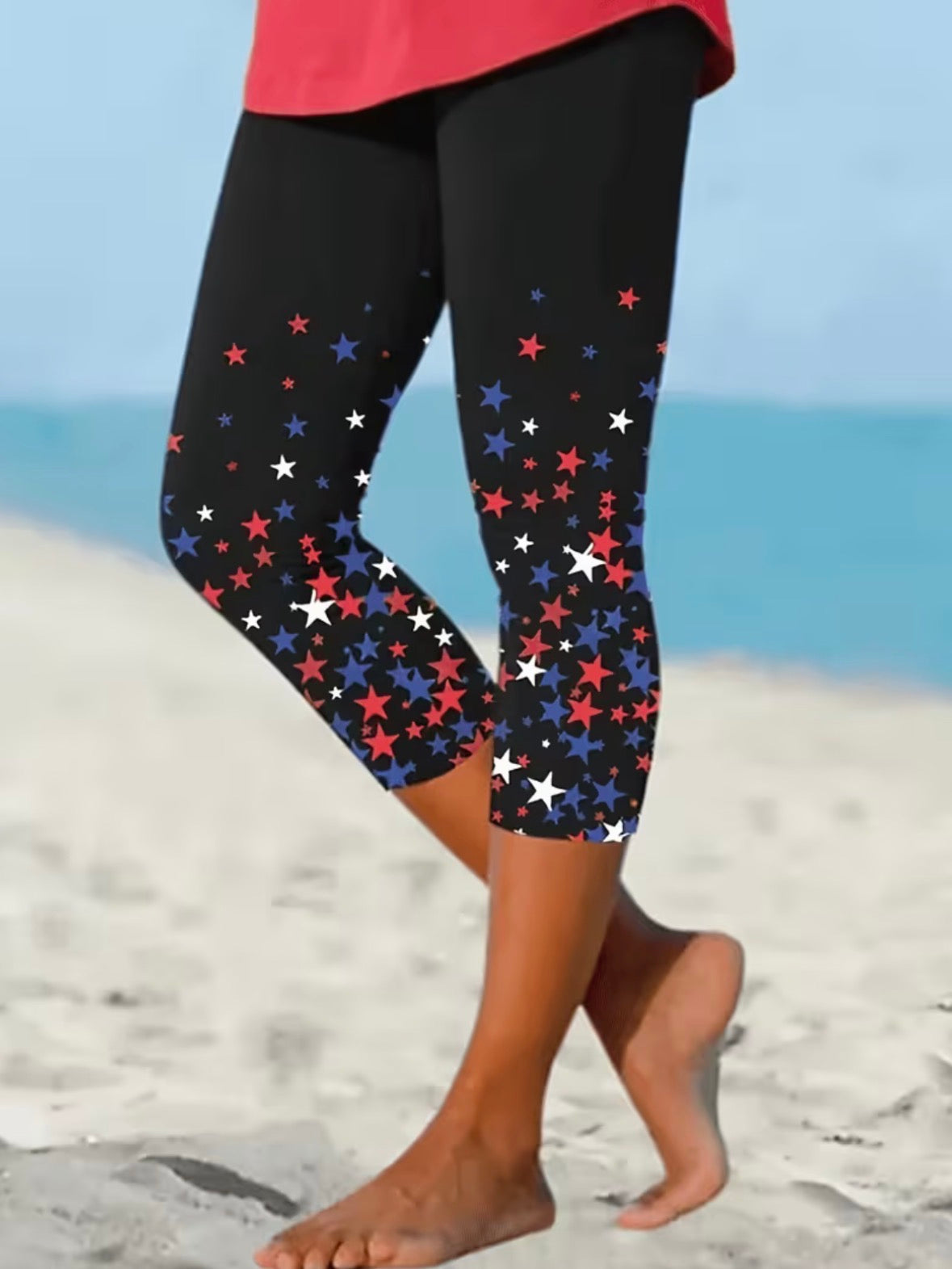 Capri Leggings with Red White and Blue Stars