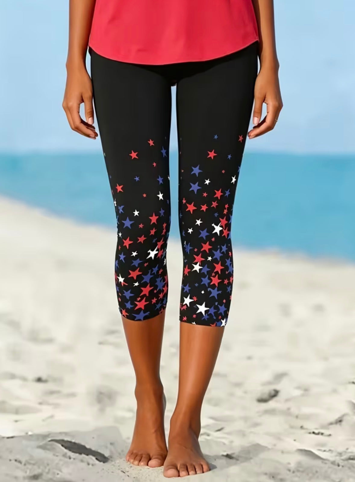 Capri Leggings with Red White and Blue Stars