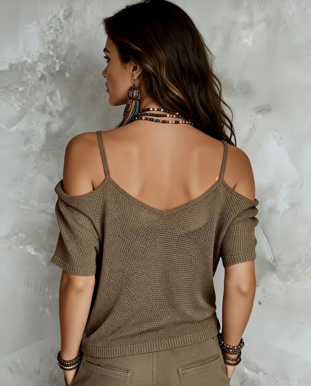 Plus Size Bohemian Off-Shoulder Loose Mesh Short Sleeve Top