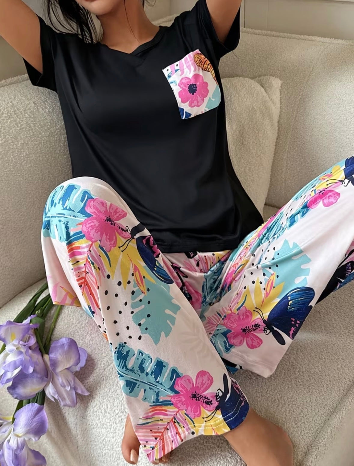 2-piece Large Floral Print Loungewear Set