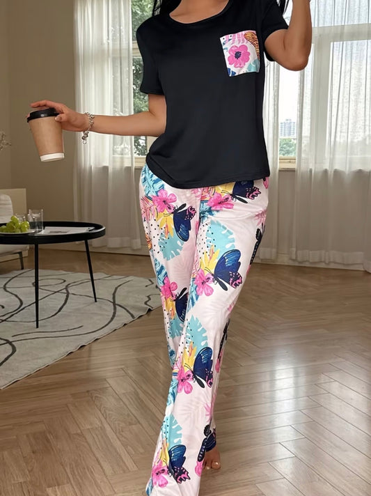 2-piece Large Floral Print Loungewear Set