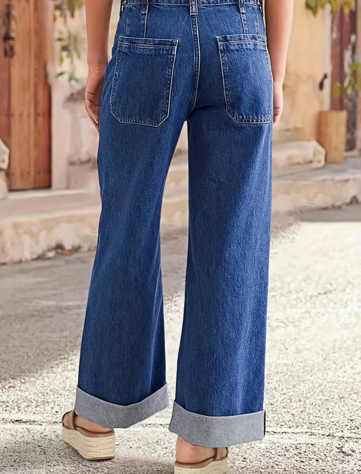 Trendy High Waisted Wide-Leg Jeans Featuring Patch Front Pockets