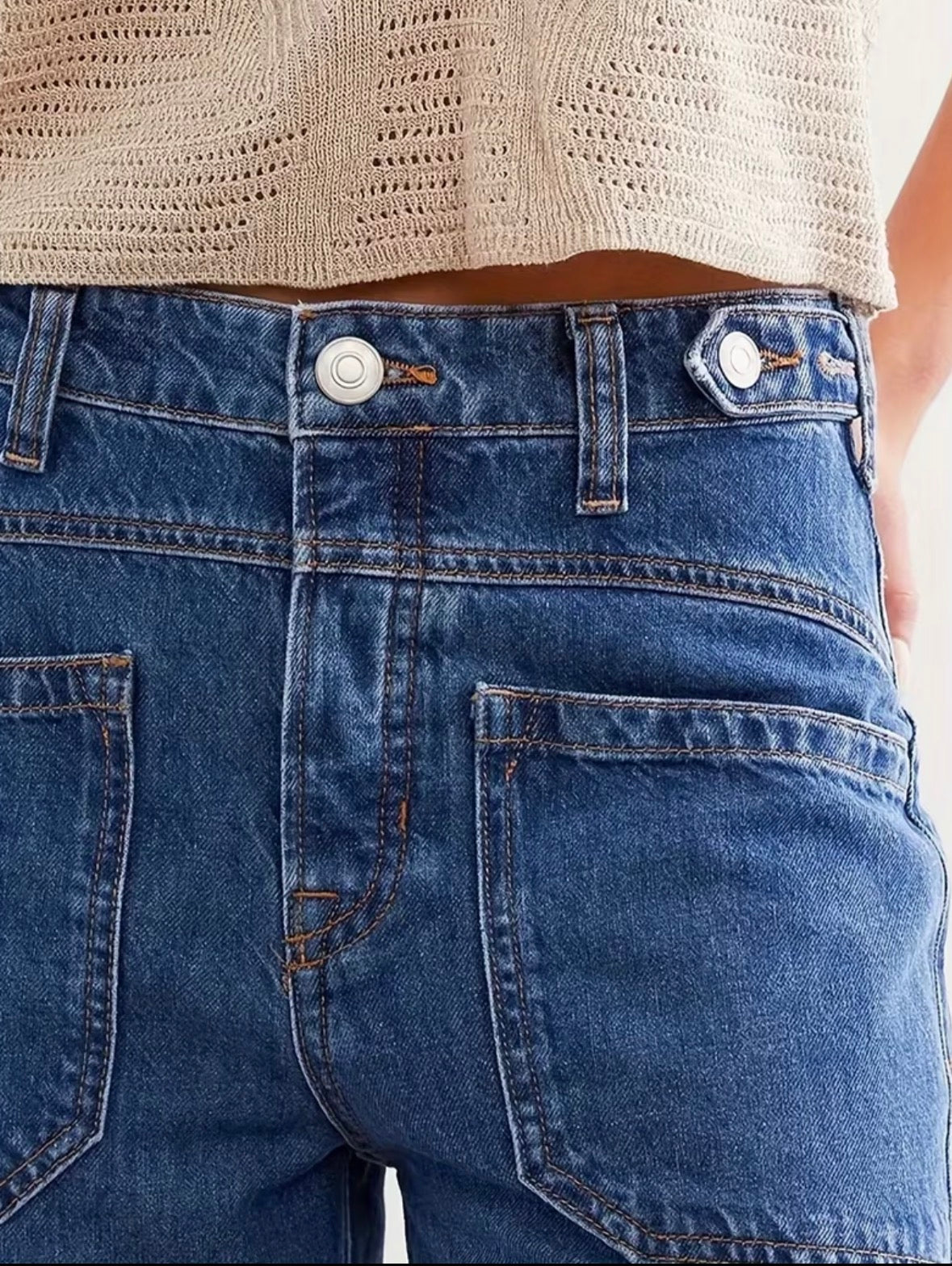 Trendy High Waisted Wide-Leg Jeans Featuring Patch Front Pockets