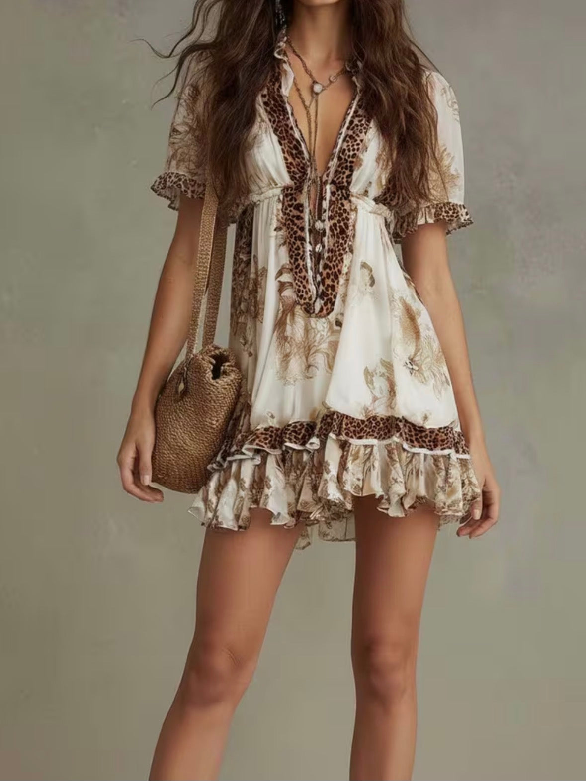 V-neck Ruffle Mini-Dress