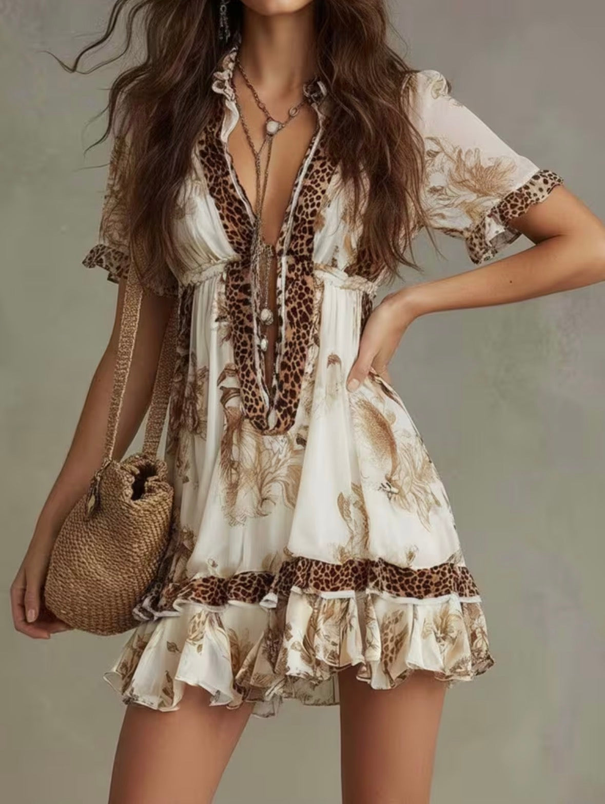 V-neck Ruffle Mini-Dress