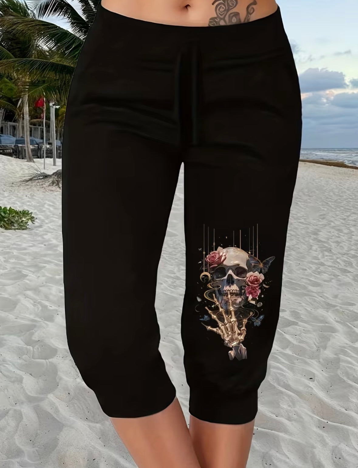 Plus Size Capri Pants with Skull
